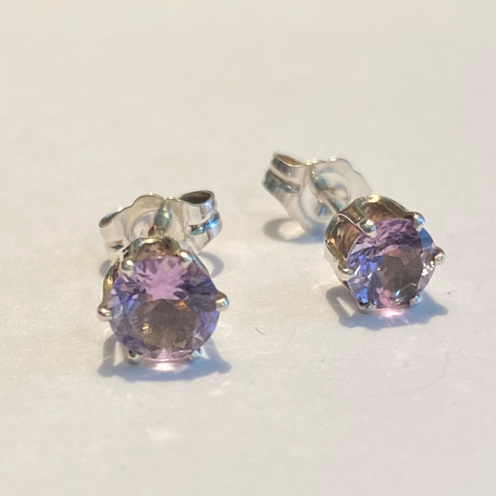 Vintage Sterling Silver Lavender Colored Stone Stud Earrings